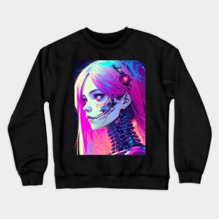 Cyberpunk Anime Skeleton Futuristic Mecha Robot Space Girl Cute Kawaii Crewneck Sweatshirt